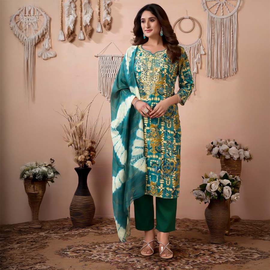 Green  Rayon Printed Salwar Kameez
