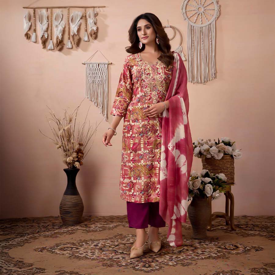 Magenta  Rayon Printed Salwar Kameez