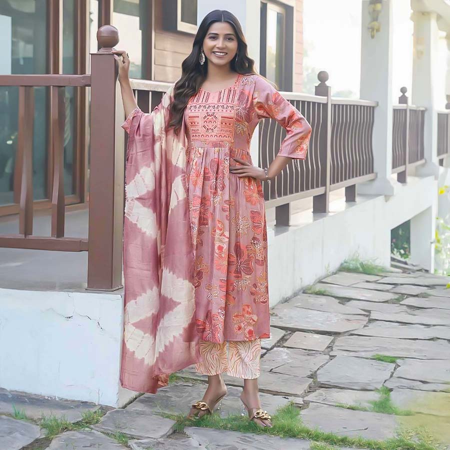 Pink Rayon Printed Salwar Kameez