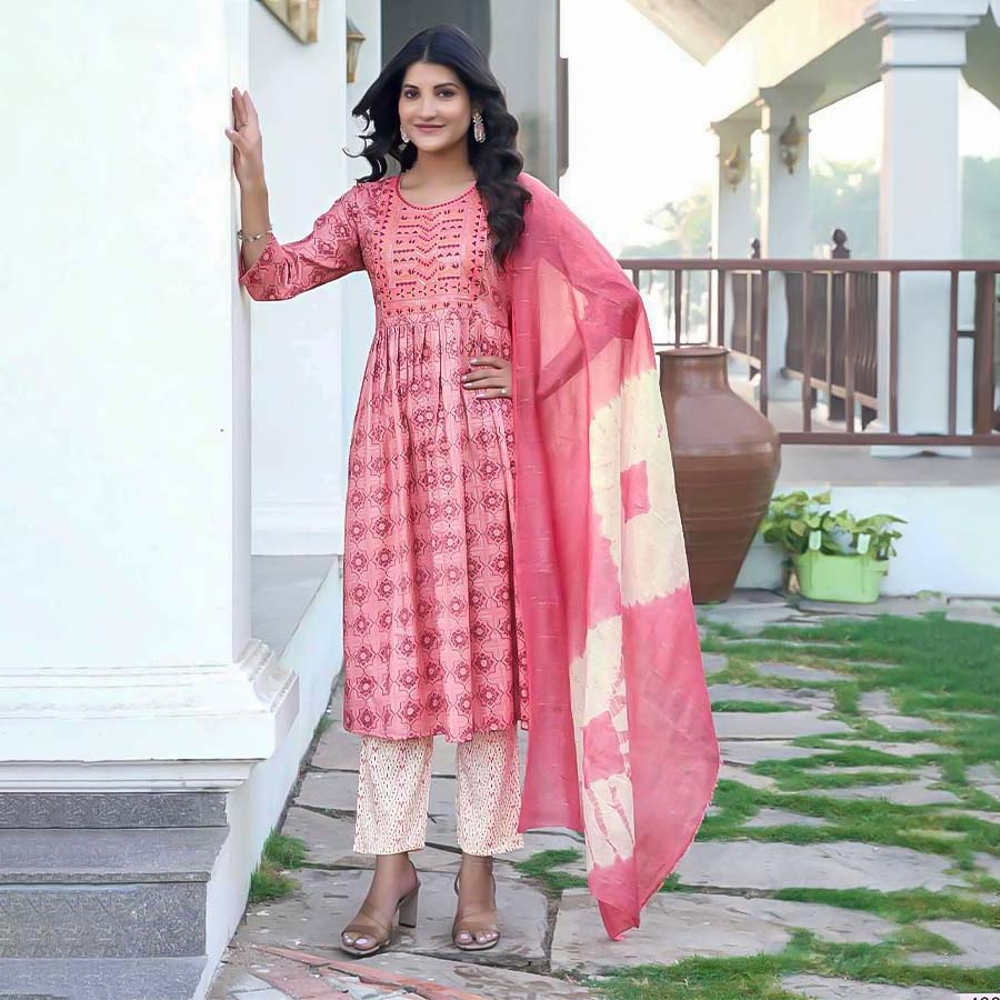 Pink Rayon Printed Salwar Kameez