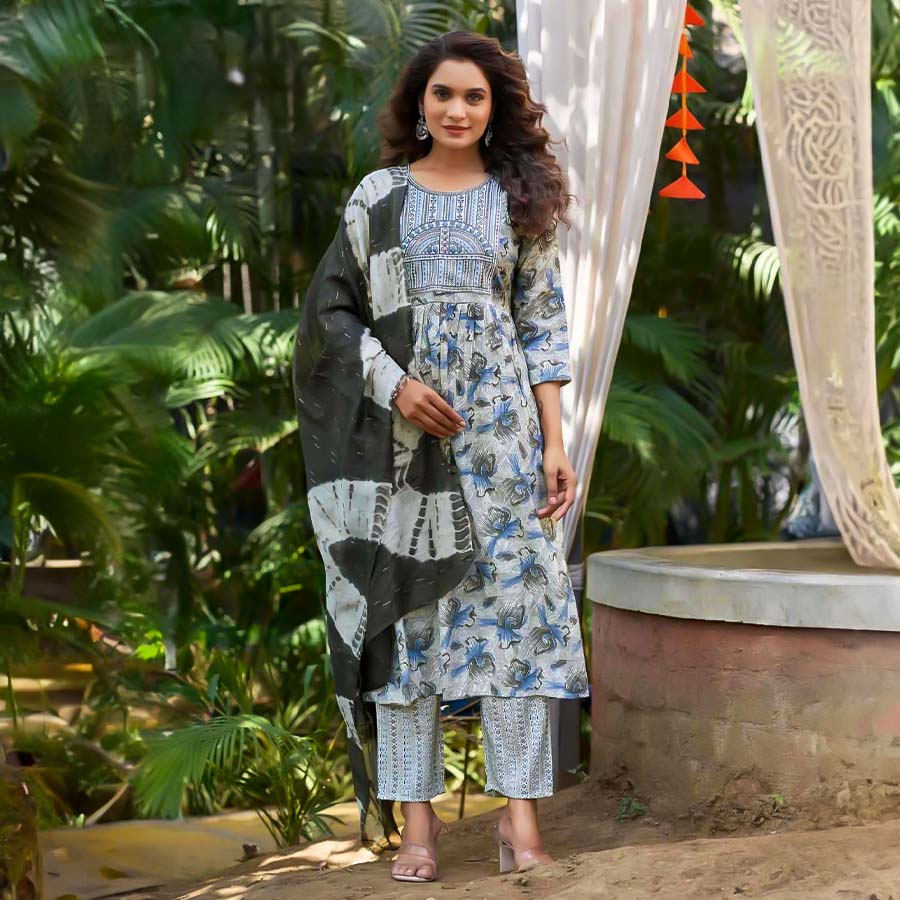 Blue Rayon Capsule Casual Wear Salwar Kameez