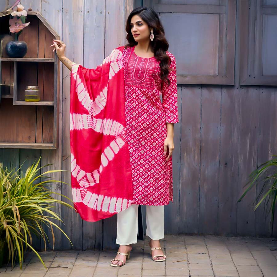 Magenta  Rayon Casual Wear Salwar Kameez