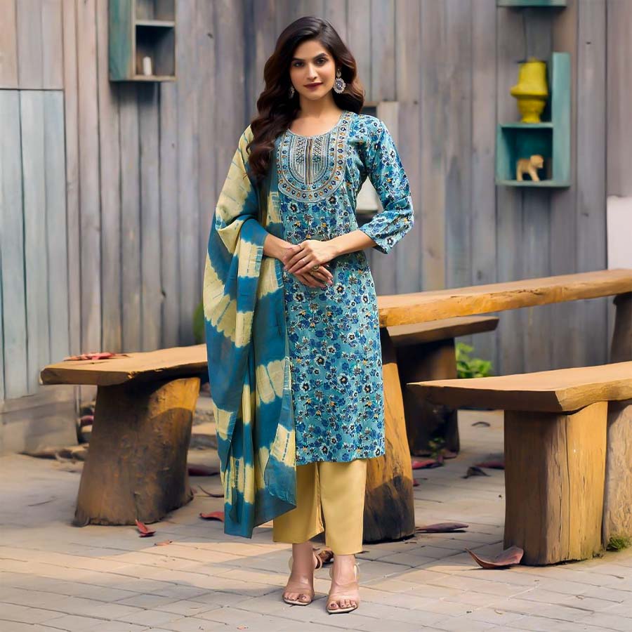 Blue Rayon Casual Wear Salwar Kameez