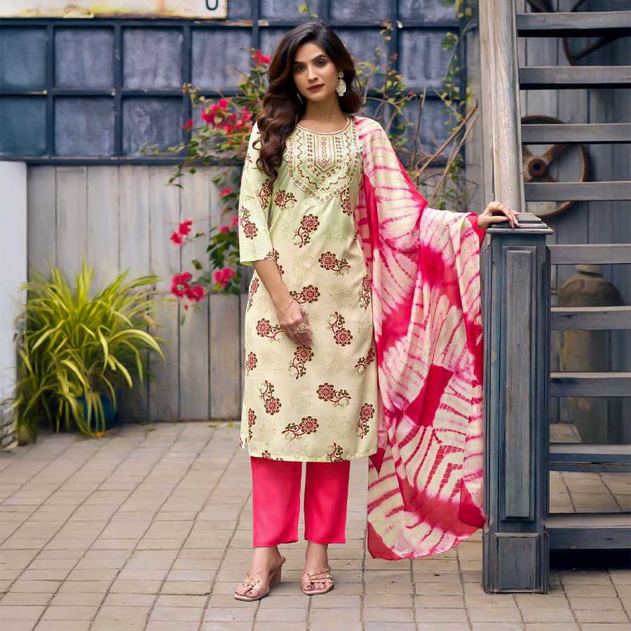 White  Rayon Casual Wear Salwar Kameez