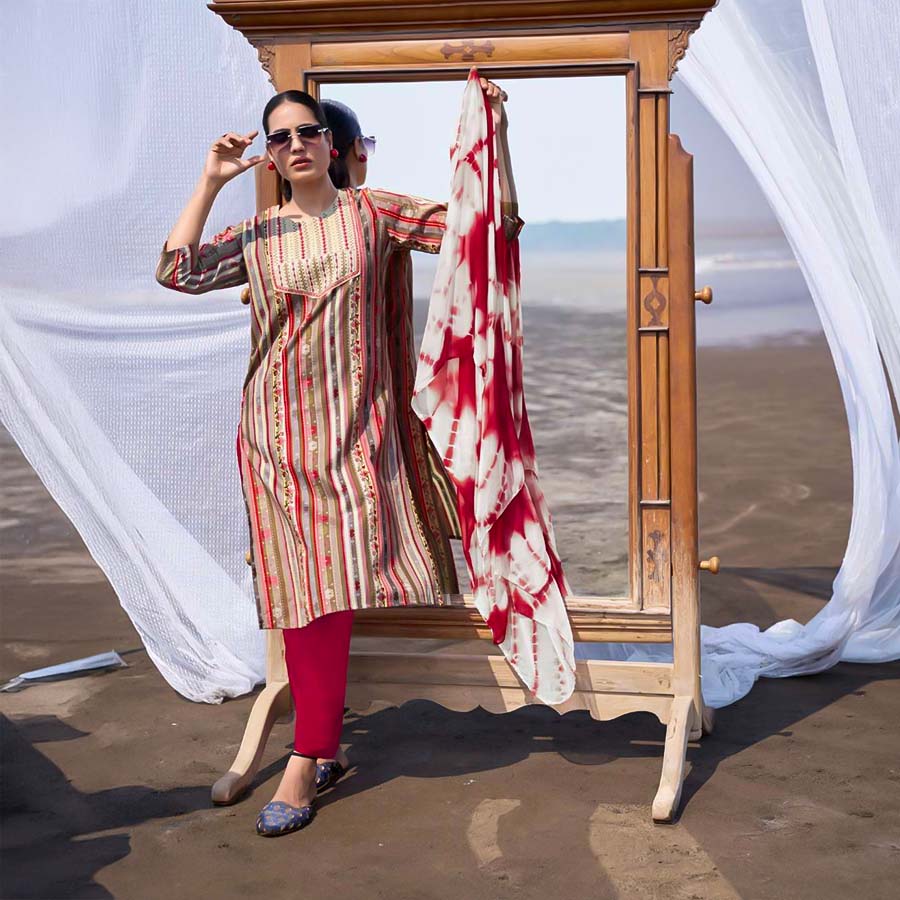 Red  Rayon Casual Wear Salwar Kameez