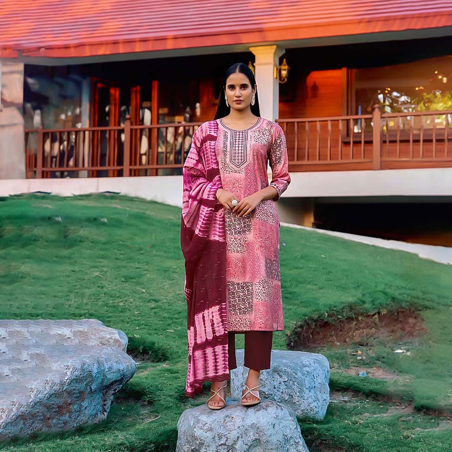 Pink Roman Silk Casual Wear Kurti