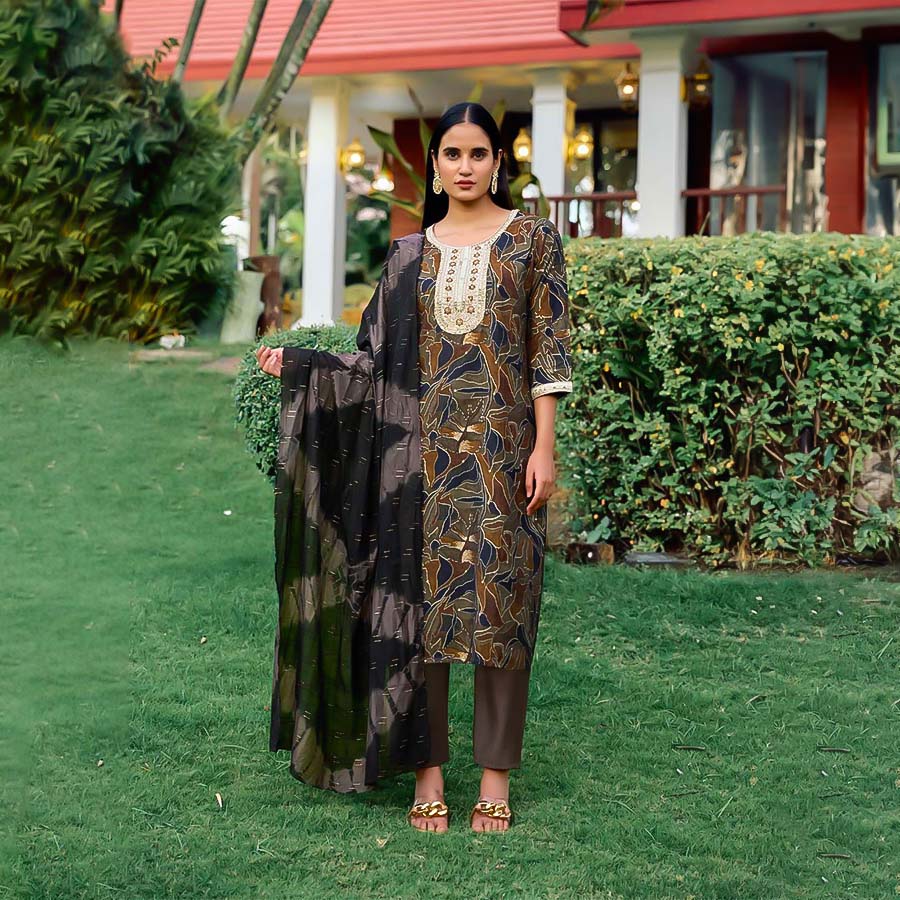 Brown Roman Silk Casual Wear Kurti