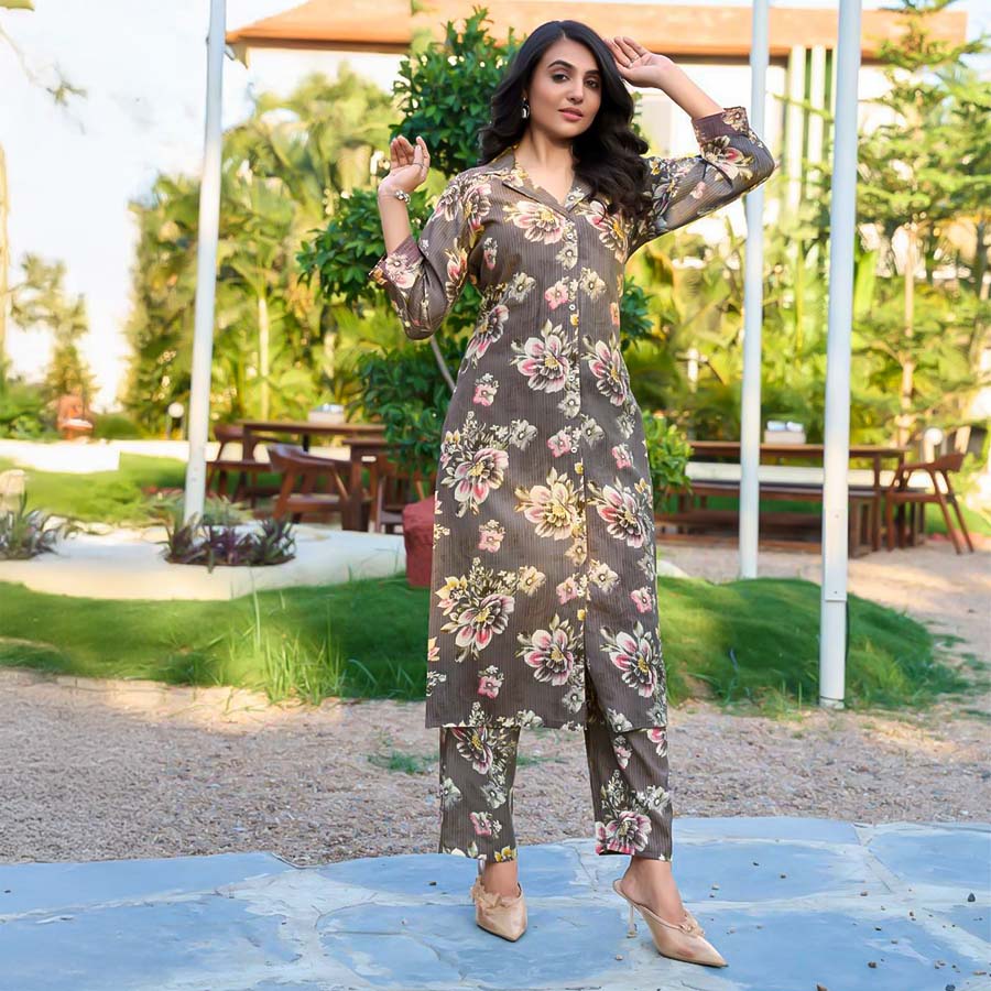 Grey Vertican Dobby Printed Kurti