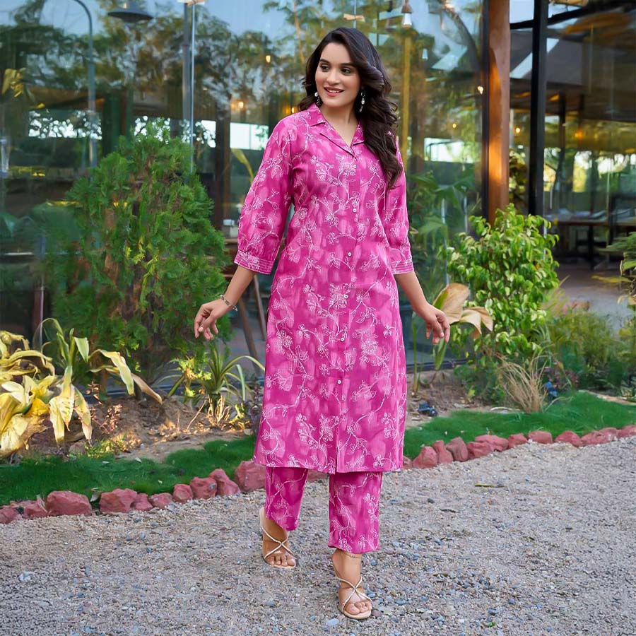 Pink Vertican Dobby Printed Kurti