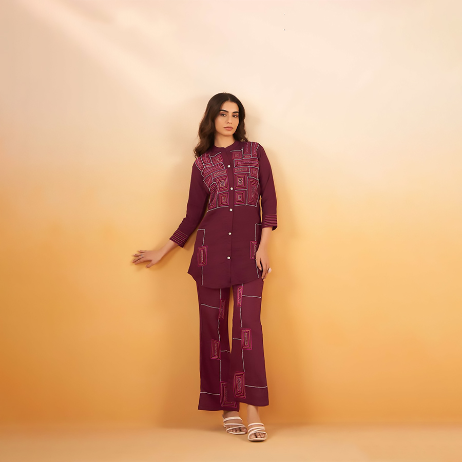 Maroon Viscose Silk Casual Kurtis