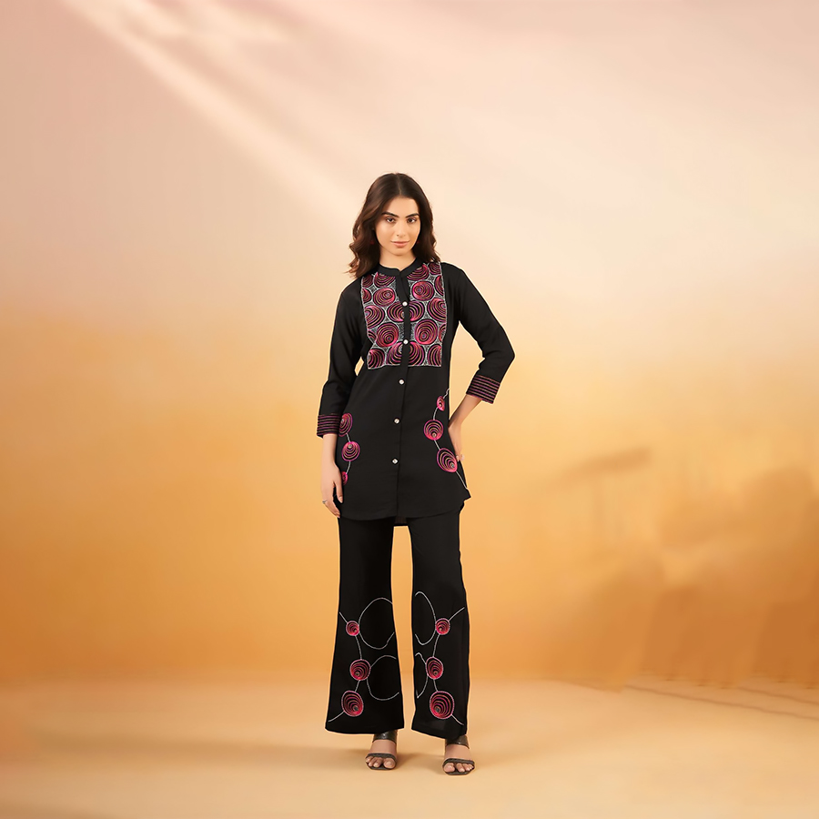 Black Viscose Silk Casual Kurtis