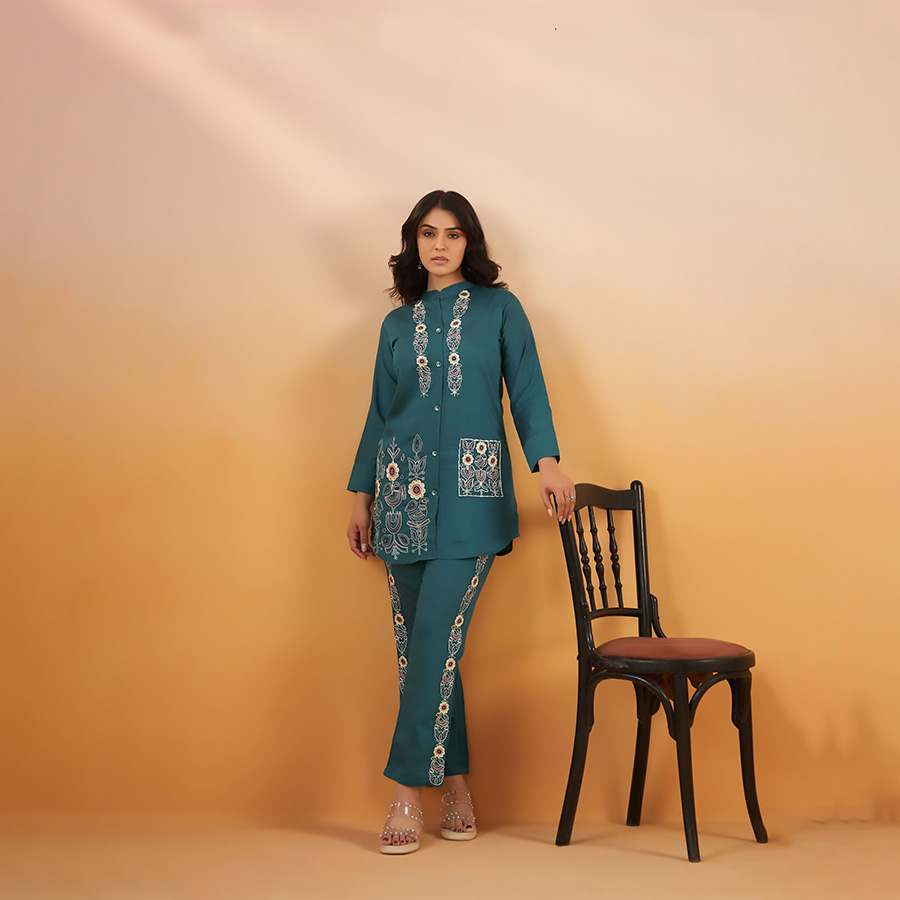 Blue Viscose Silk Casual Kurtis