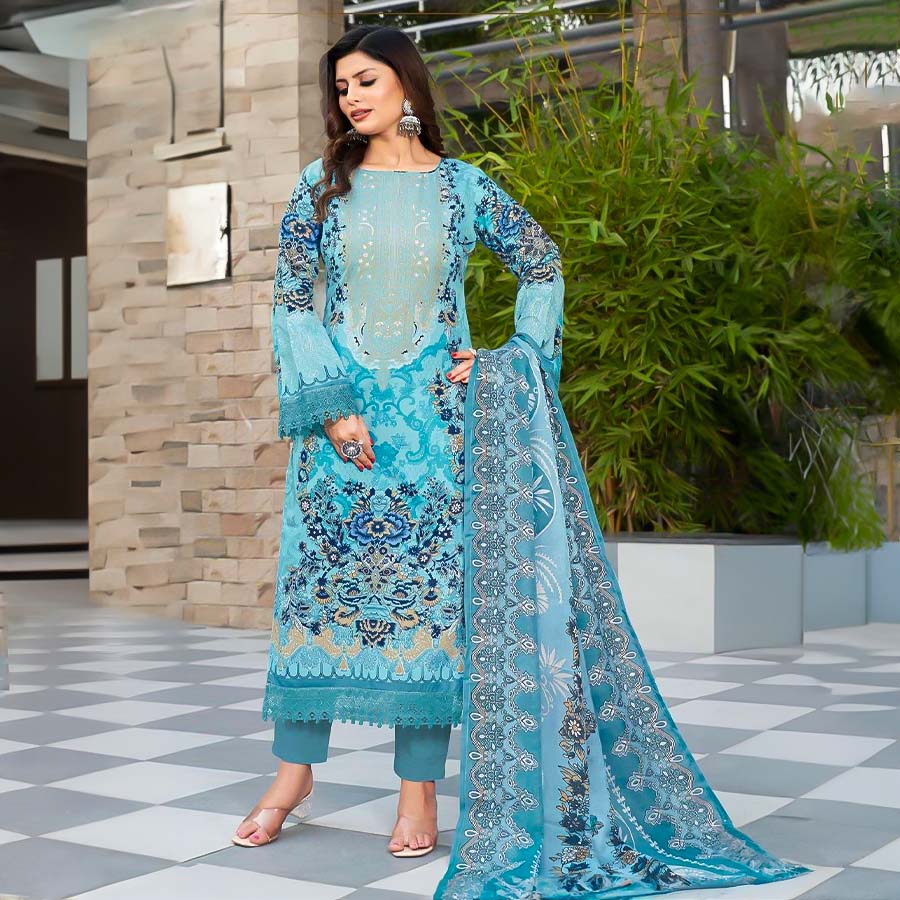 Sky Blue Cotton Printed Salwar Kameez