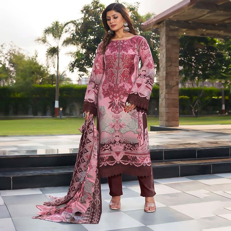 Pink Cotton Printed Salwar Kameez