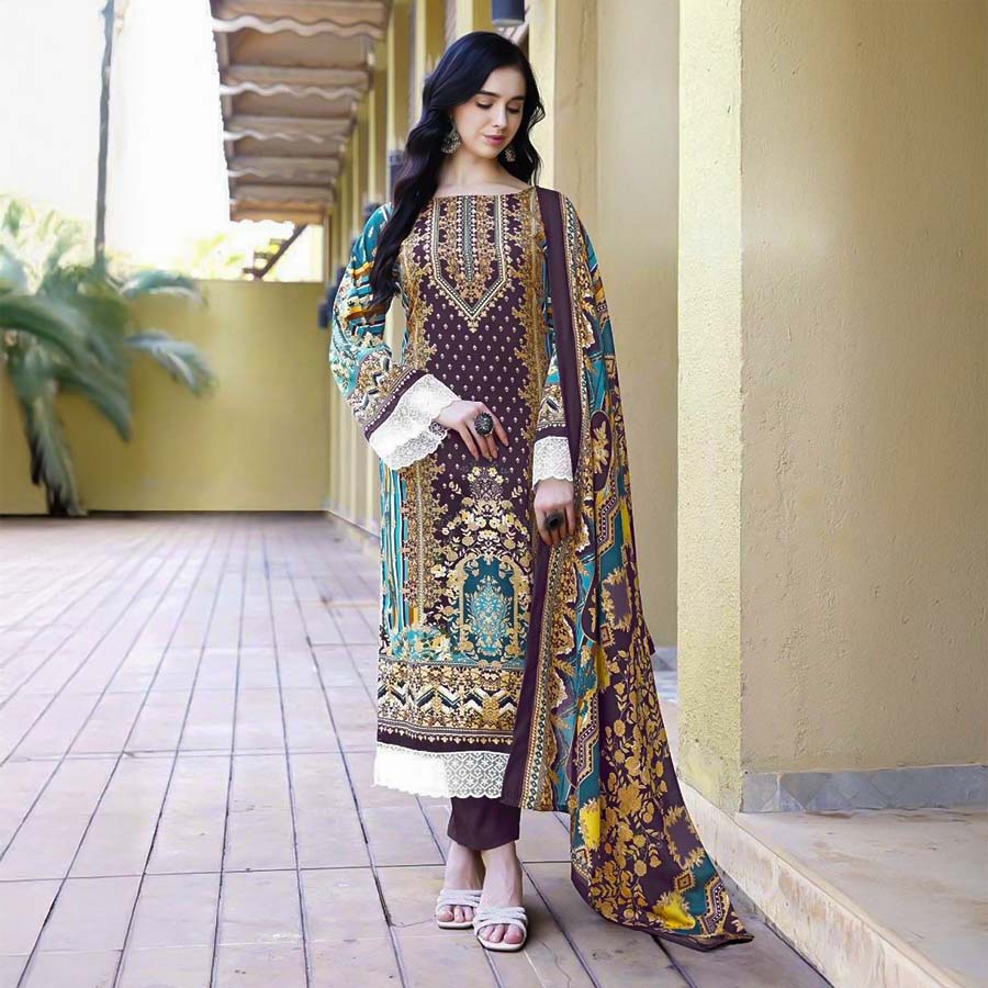 Purple  Cotton Printed Salwar Kameez