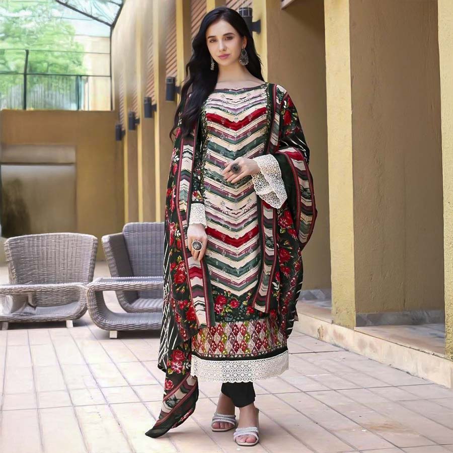 Green  Cotton Printed Salwar Kameez