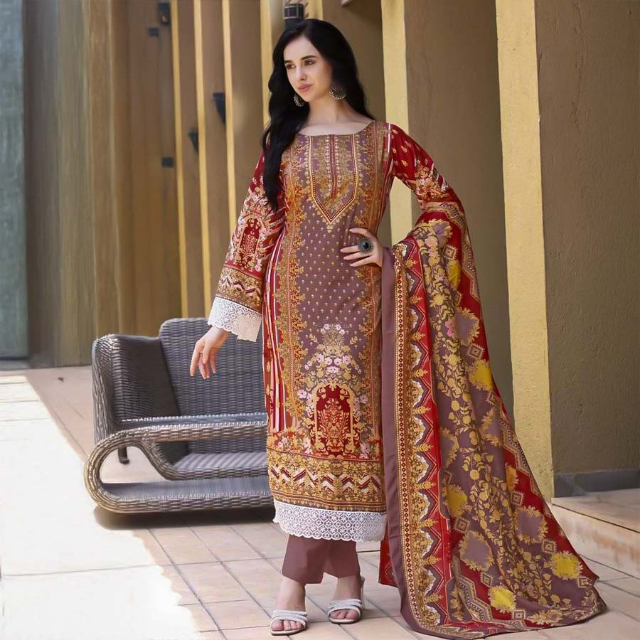 Red Cotton Printed Salwar Kameez