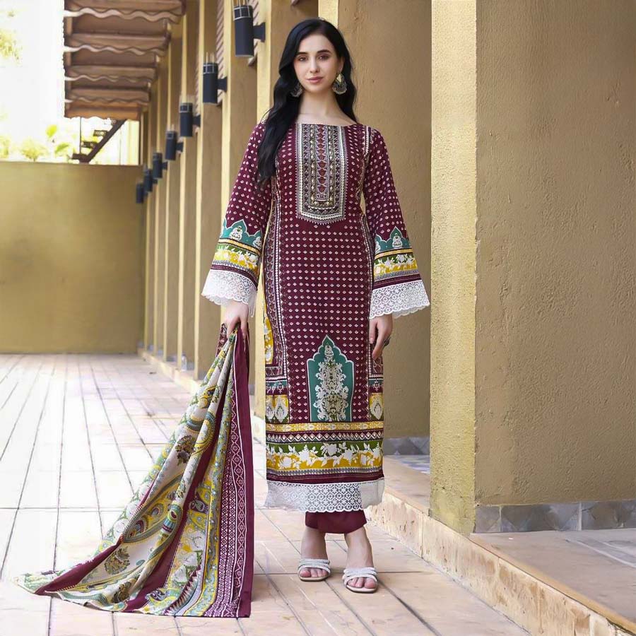 Magenta  Cotton Printed Salwar Kameez