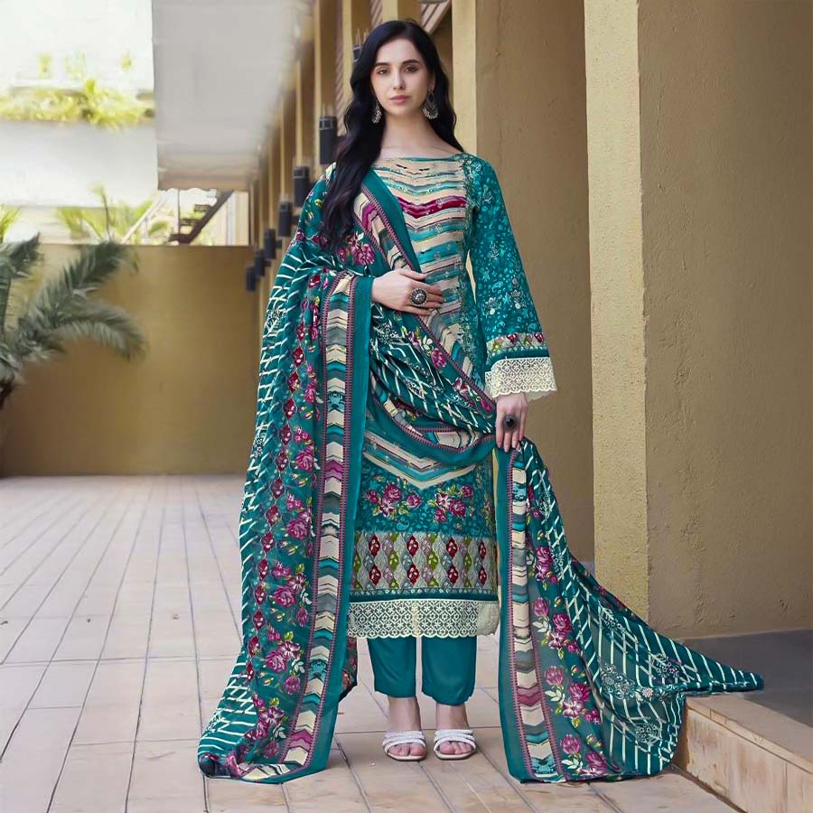 Green  Cotton Printed Salwar Kameez