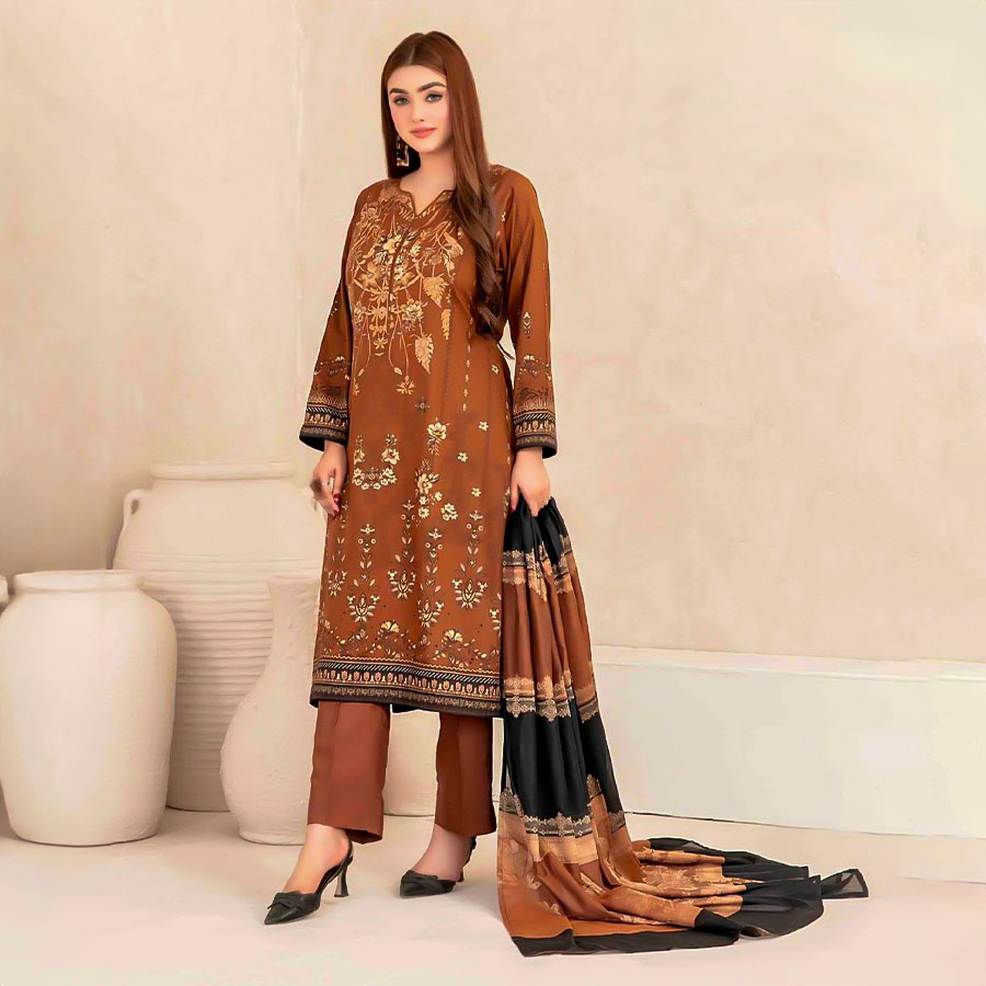 Brown  Soft Cotton Casual Wear Salwar Kameez