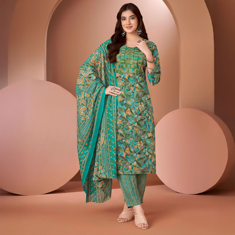 Green  Cambric Cotton Printed Salwar Kameez
