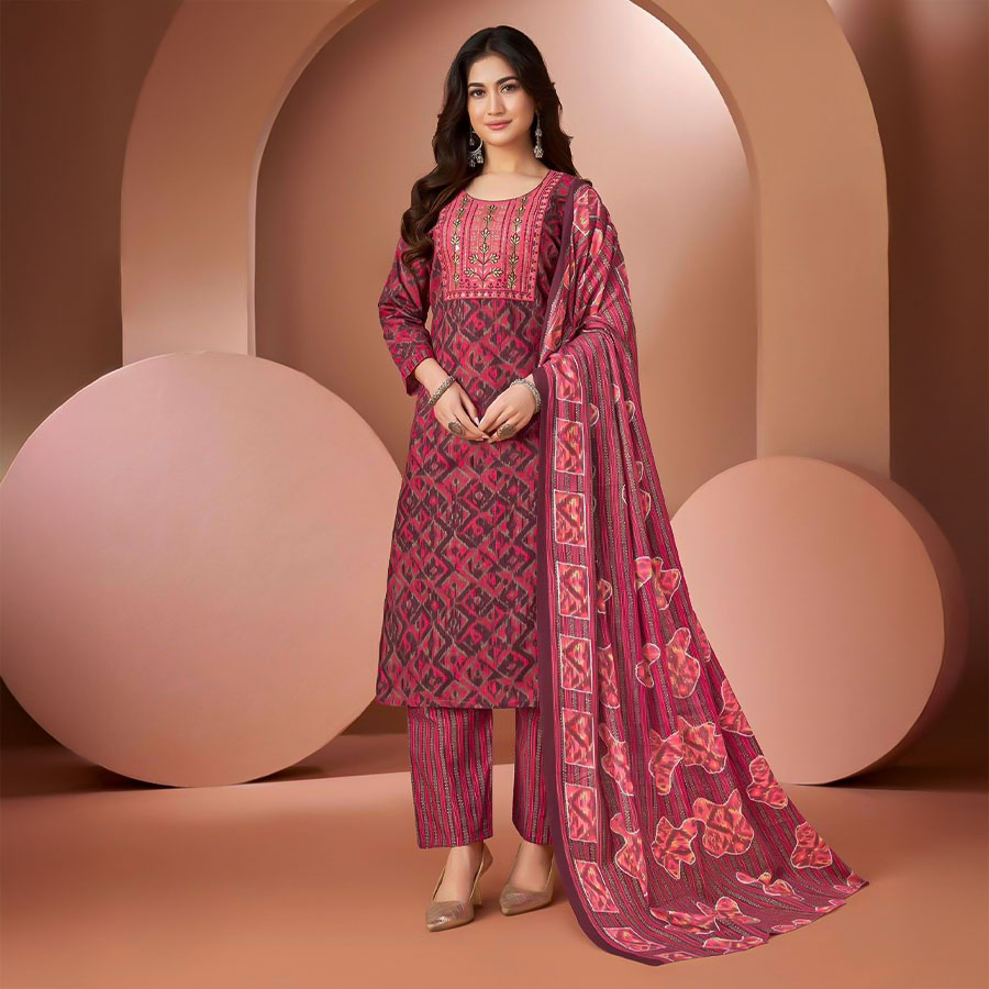 Red  Cambric Cotton Printed Salwar Kameez