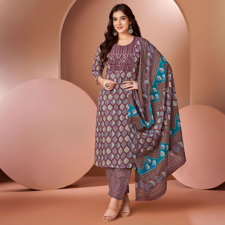 Violet Cambric Cotton Printed Salwar Kameez
