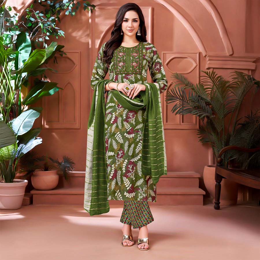 Green  Rayon Casual Wear Salwar Kameez