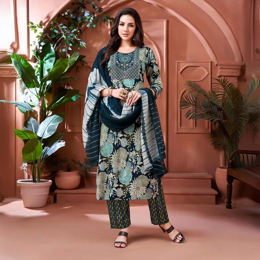 Blue  Rayon Casual Wear Salwar Kameez
