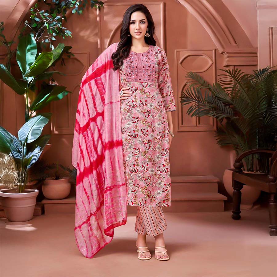 Pink  Rayon Casual Wear Salwar Kameez
