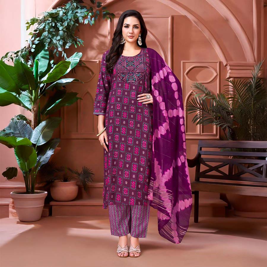 Purple  Rayon Casual Wear Salwar Kameez