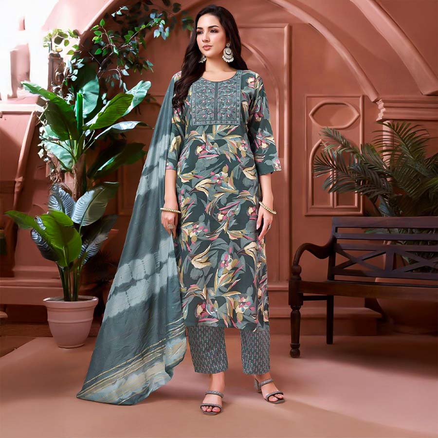 Grey  Rayon Casual Wear Salwar Kameez