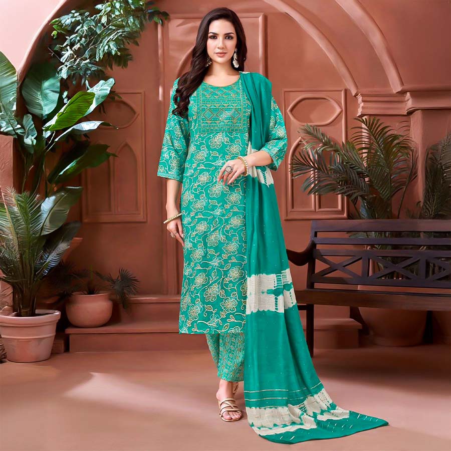 Green  Rayon Casual Wear Salwar Kameez