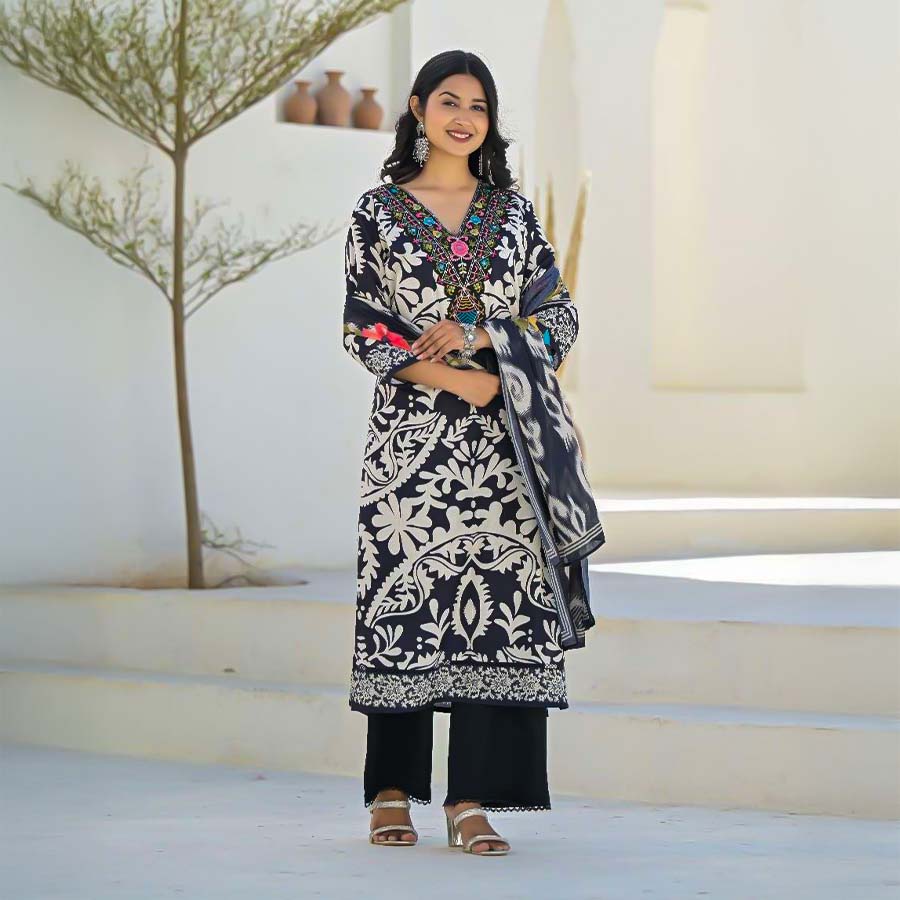 Black  Linen Casual Wear Salwar Kameez