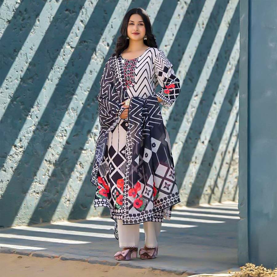 White  Linen Casual Wear Salwar Kameez