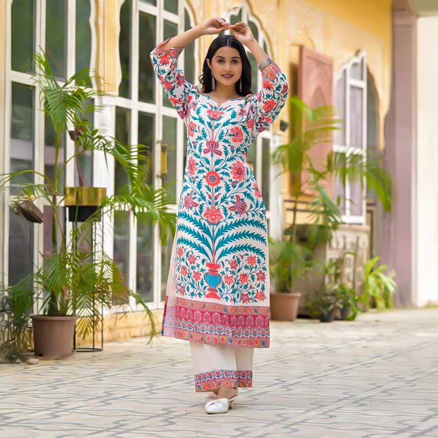 White  Linen Casual Wear Salwar Kameez