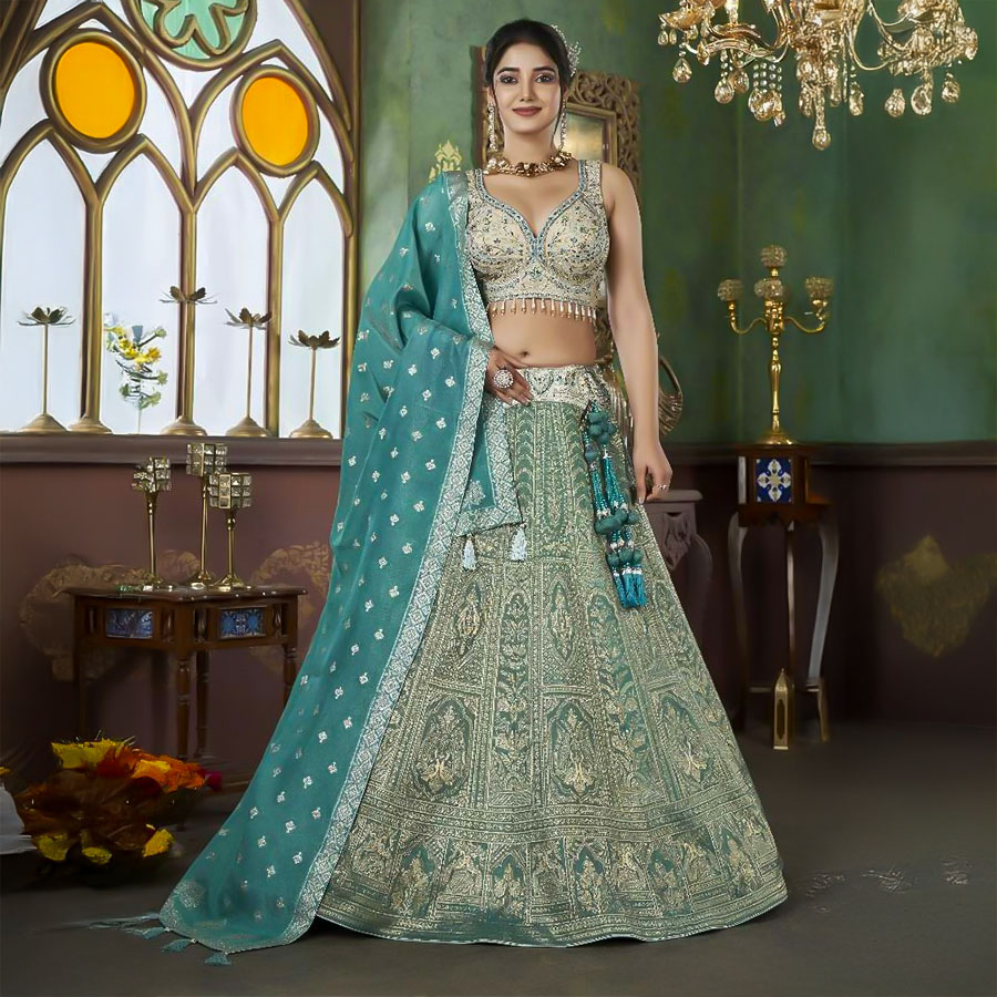 Blue Jacquard Designer Lehenga