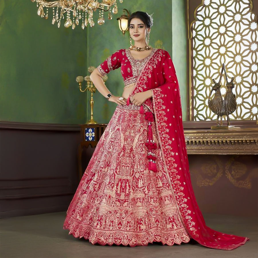 Red  Jacquard Designer Lehenga