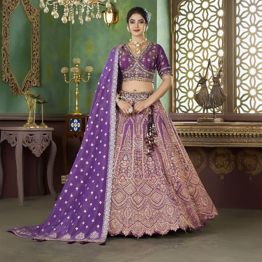 Purple Jacquard Designer Lehenga