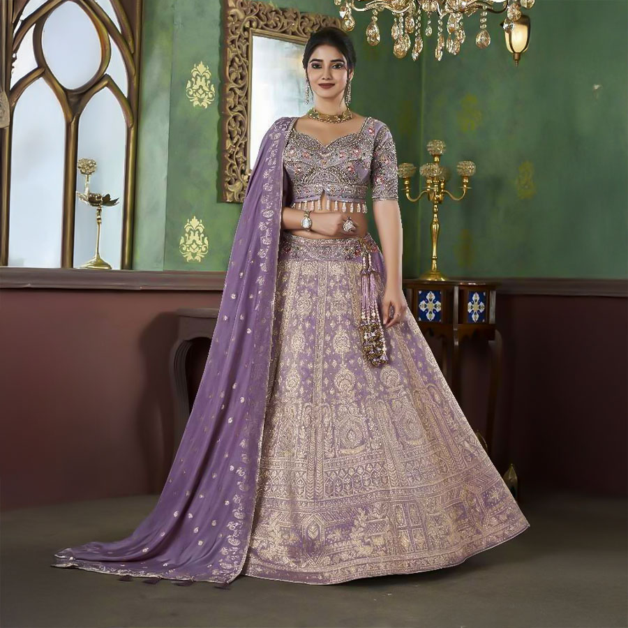 Purple Jacquard Designer Lehenga