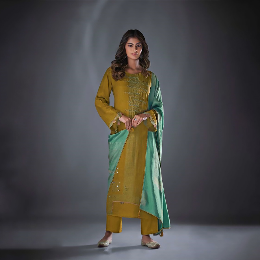 Yellow Silk Partywear Suit