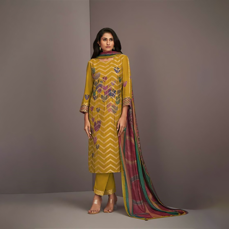 Yellow Muslin jacquard Designer Suit