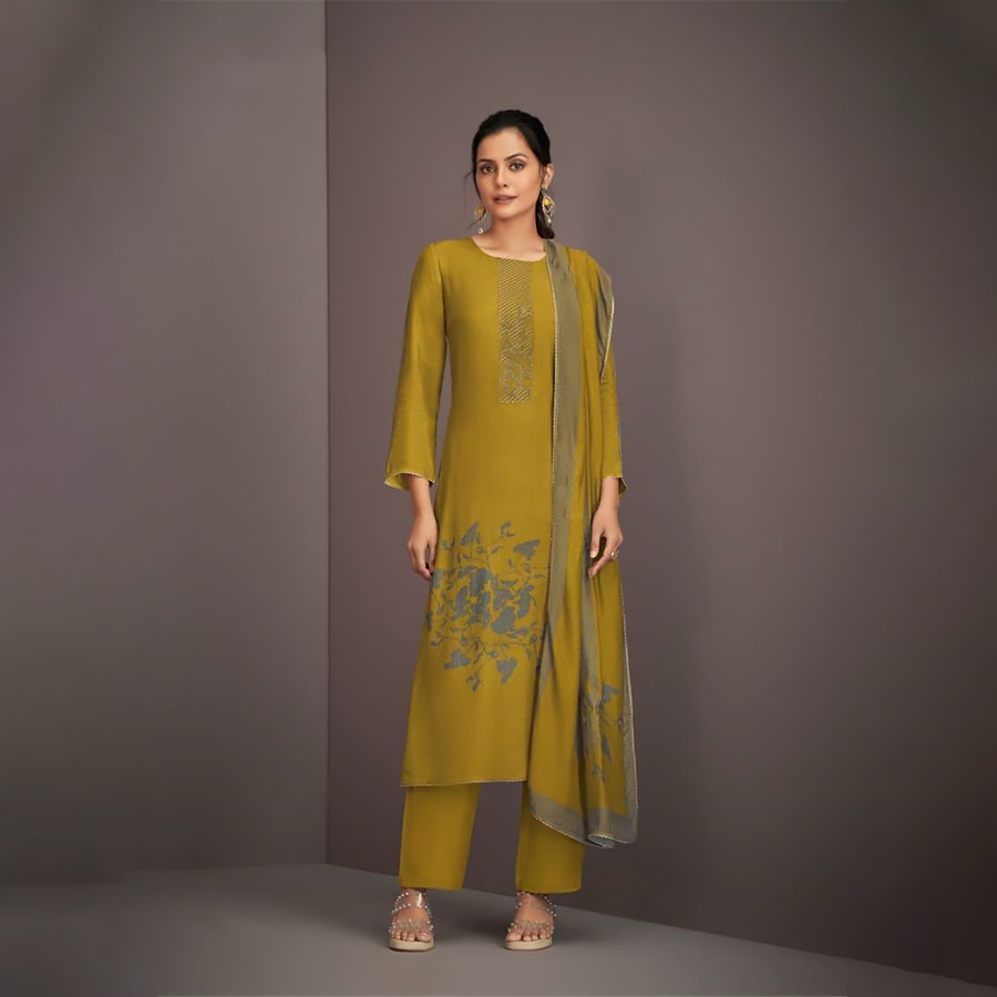 Yellow  Silk Partywear Suit