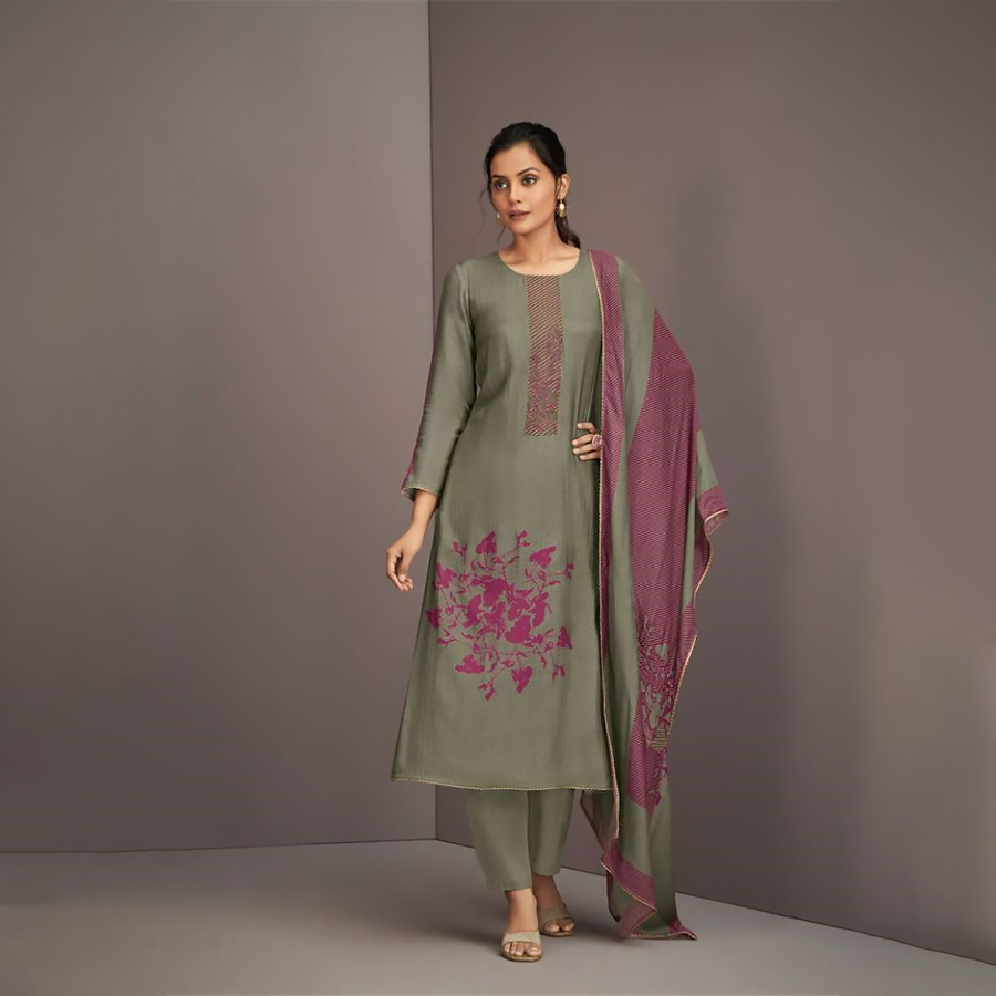 Grey Silk Partywear Suit