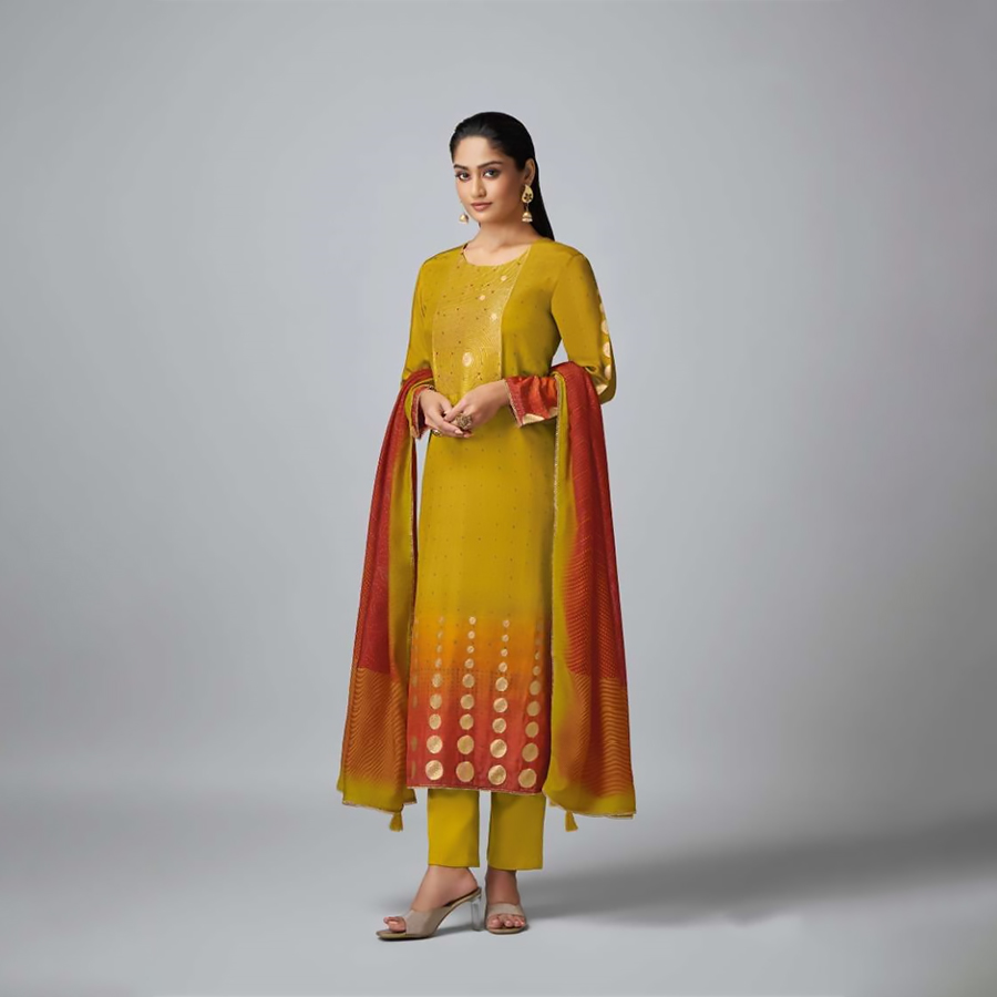 Yellow Muslin  Designer Suit