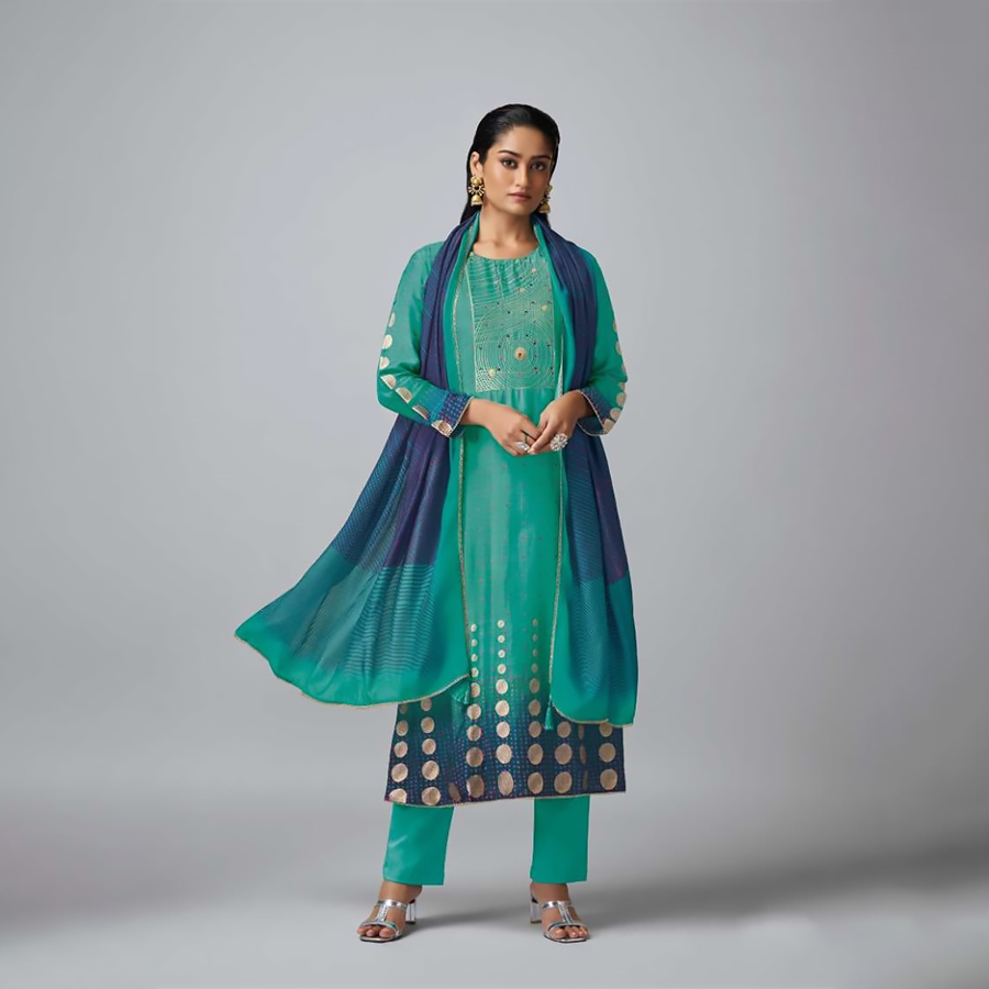 Blue Muslin  Designer Suit