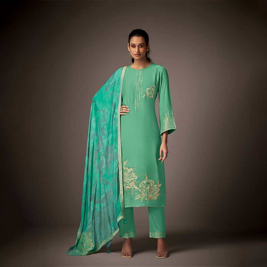 Cyan Muslin Jacquard Designer Salwar Kameez