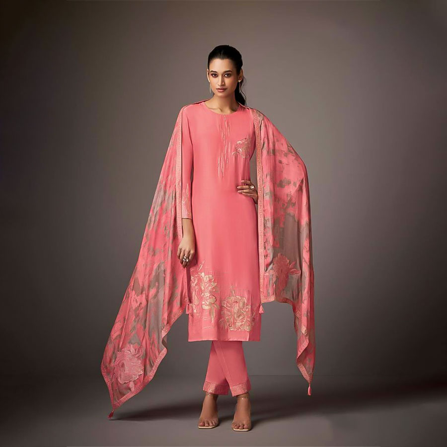 Light Pink Muslin Jacquard Designer Salwar Kameez