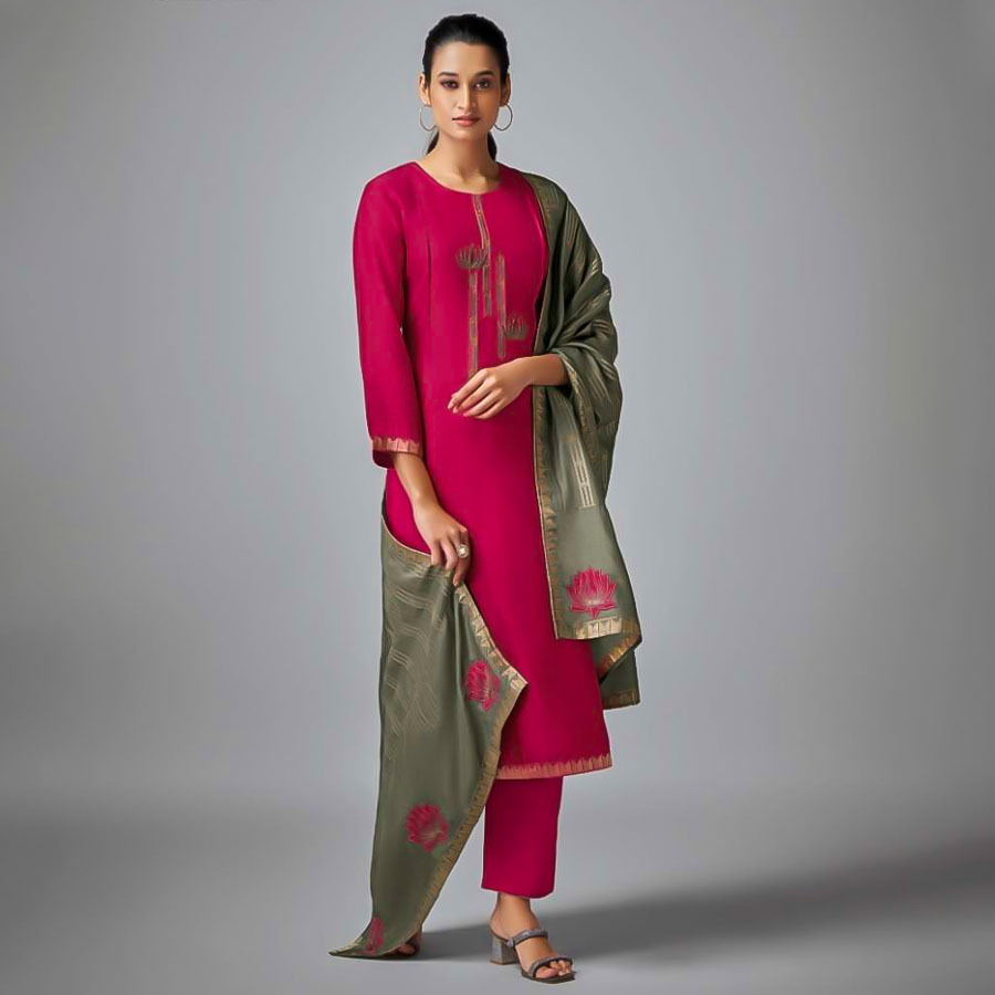 Red Tusser Silk Party Wear Salwar Kameez