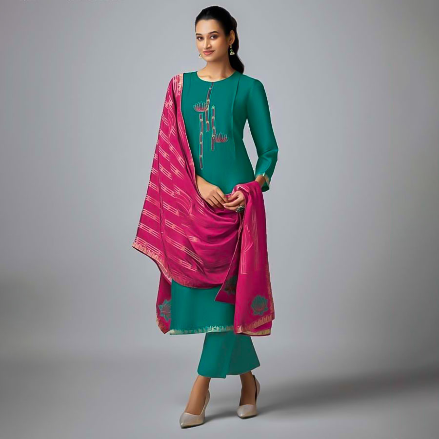 Green  Tusser Silk Party Wear Salwar Kameez